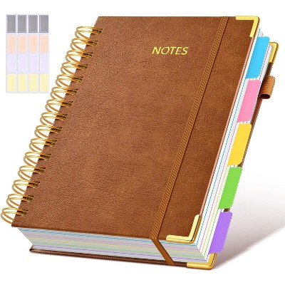 Hardcover Spiral Notebook journal with Removable Dividers Tabs, 300 Pages Leather 5 Subject Notebook College Ruled