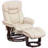 Flash Furniture Contemporary Multi-Position Recliner and Curved Ottoman with Swivel Mahogany Wood Base