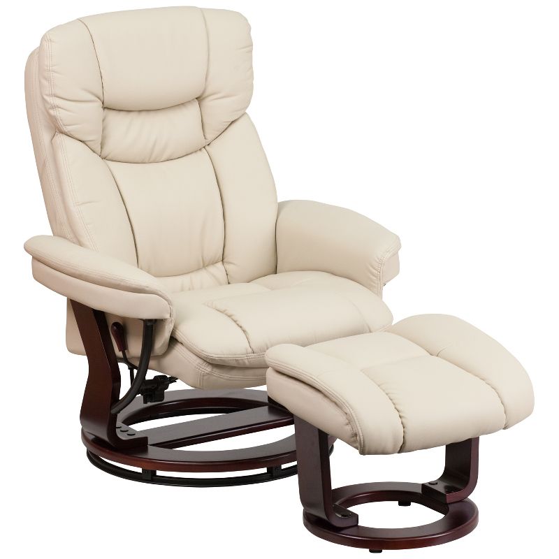 Flash Furniture Contemporary Multi-Position Recliner and Curved Ottoman with Swivel Mahogany Wood Base, 1 of 14
