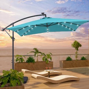 8.2x8.2 FT LED Solar Lighted Patio Offset Umbrella with Fade-resistant - 1 of 4