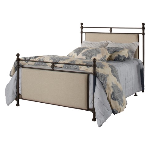 Ashley Metal Upholstered Bed Set King Linen Stone Fabric Rustic Brown Hillsdale Furniture