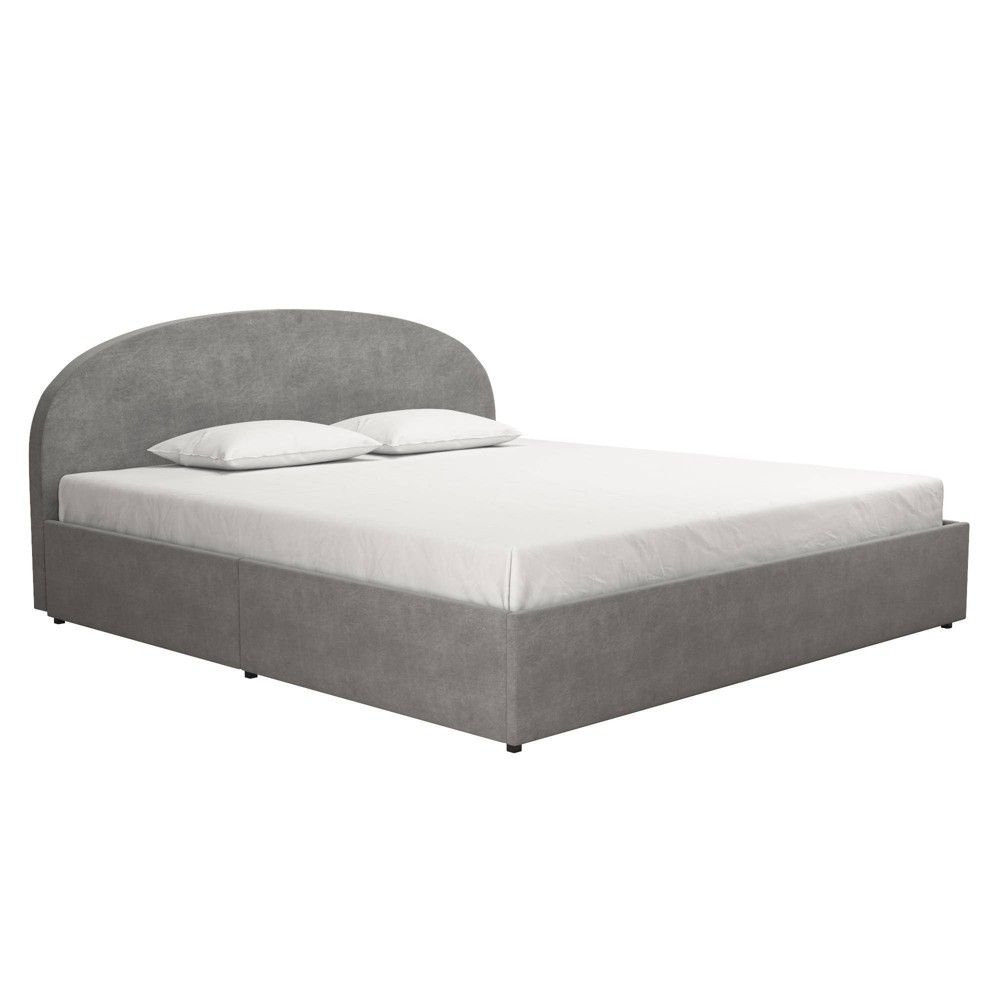 Photos - Bed Frame King Size Moon Upholstered  with Storage Light Gray Velvet - Mr.
