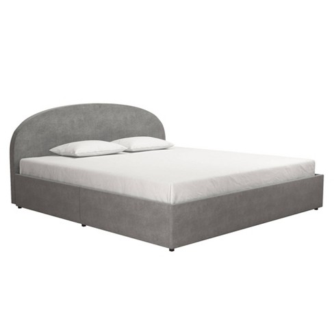 King Size Moon Upholstered Bed Frame, Grey Bed Frame With Headboard And Storage