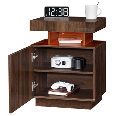 Hommpa Modern LED Nightstand Bedside Table with RGB Lights & Ample Storage