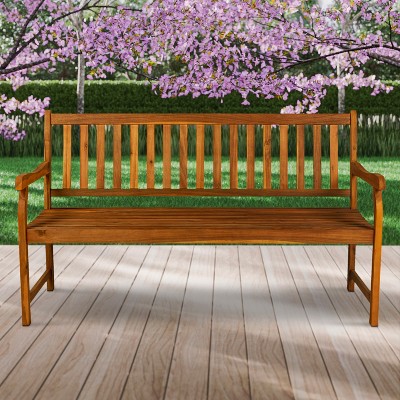 Laurel 59" Teak Acacia Wood Slat-Back Outdoor Garden Bench