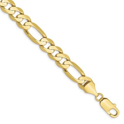 Black Bow Jewelry Men's 8.75mm, 10k Yellow Gold, Concave Figaro Chain Bracelet