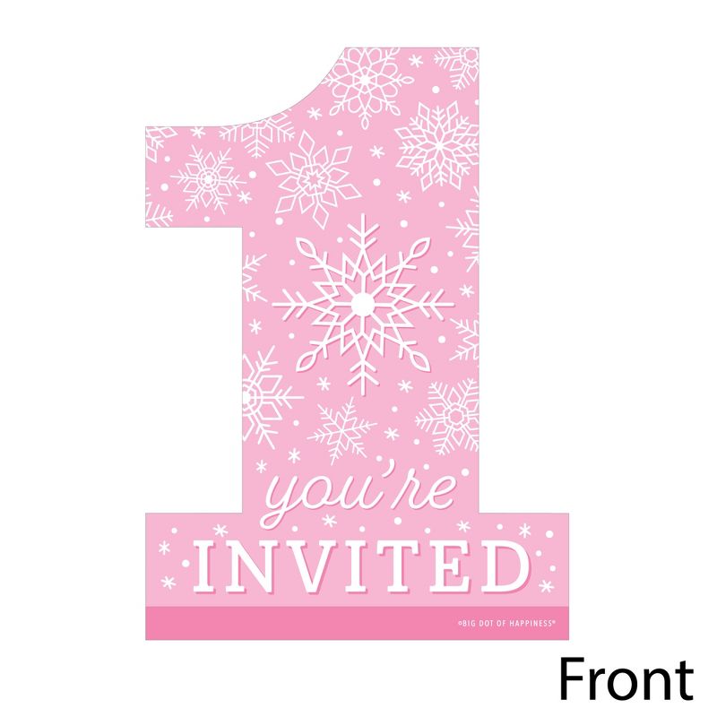 Big Dot of Happiness Pink Snowflakes 1st Birthday Shaped Fill-In Invitations - Girl Winter ONEderland Party Invitation Cards with Envelopes Set of 12, 3 of 8