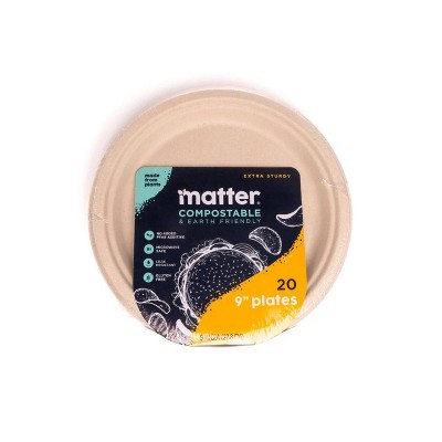 Matter Compostable Fiber Disposable Dinner Plates 9" - Natural - 20ct