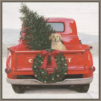 22" x 22" Christmas in The Heartland IV Dog Framed Wall Canvas - Amanti Art