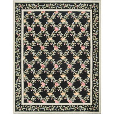 Chelsea Black Floral Hand-Knotted Wool Area Rug