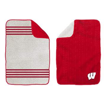 NCAA Wisconsin Badgers Cable Knit Embossed Logo with Faux Shearling Stripe Throw Blanket