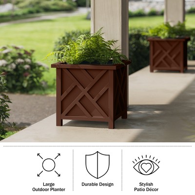 15.5-Inch Brown Polypropylene Lattice Design Planter Box