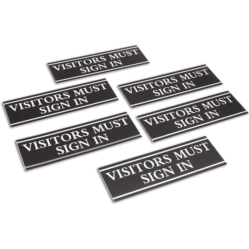 Juvale 6-Pack "Visitors Must Sign in" Office Signs, Adhesive Wall Signs, Black & Silver 9" x 3", 5 of 6
