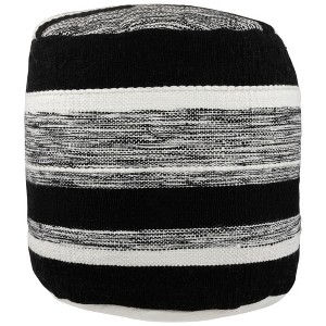 Northlight 18" Black and White Striped Outdoor Woven Pouf Ottoman - 1 of 4