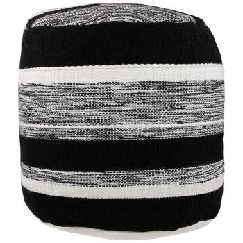 Northlight 18" Black and White Striped Outdoor Woven Pouf Ottoman