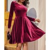 Coolmee Women's Velvet Midi Dresses Casual Crew Neck Long Sleeve Dresses Solid Color Waisted Pleated Flowy Evening Party Gown L Claret - 4 of 4