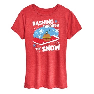 Women's - SpongeBob SquarePants - Dashing Through The Snow Short Sleeve Graphic T-Shirt - 1 of 4