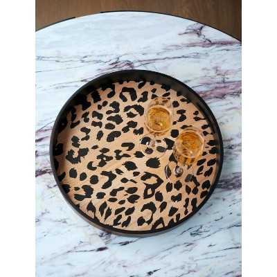 Shiraleah Black Round Leopard Print Tray