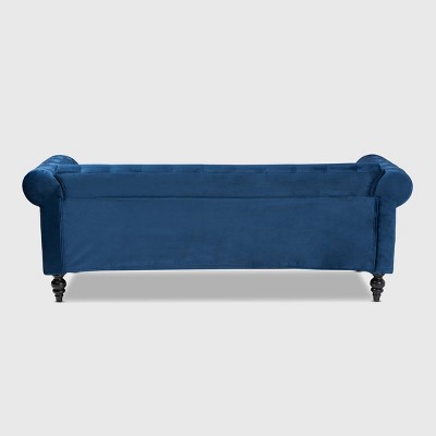 Elegant Black Velvet Chesterfield Sofa with Nailhead Accents and Wood Feet