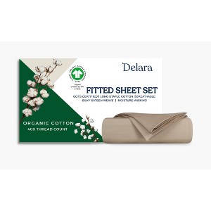 Delara GOTS Certified 100% Organic Cotton Fitted Sheet Set, 400TC Long Staple, Smooth & Breathable with Elasticized Deep Pocket - 1 of 4