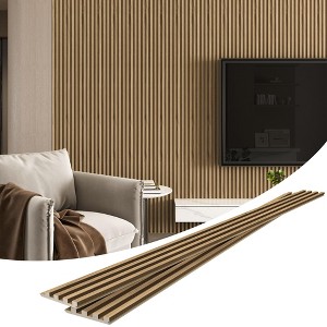 4 Packs 94.5” x 5.7” Solid Wood Panels for Wall, Acoustic Wood Slat Wall Panels for Interior Wall Decor，TV Background, Living Room - 1 of 4