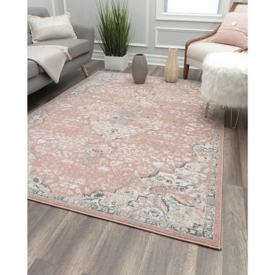 Harper Pink Amaranth and Gray Synthetic Square Rug, 4'x4'