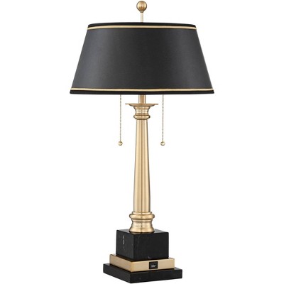 Barnes and Ivy Traditional Desk Table Lamp with USB Charging Port Warm Brass Black Shade for Living Room Bedroom Bedside Office