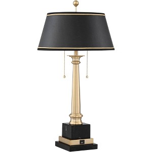 Barnes and Ivy Georgetown Traditional Desk Lamp 28 1/2" Tall Warm Brass with USB Charging Port Black Shade for Bedroom Living Room Bedside Office Kids - 1 of 4