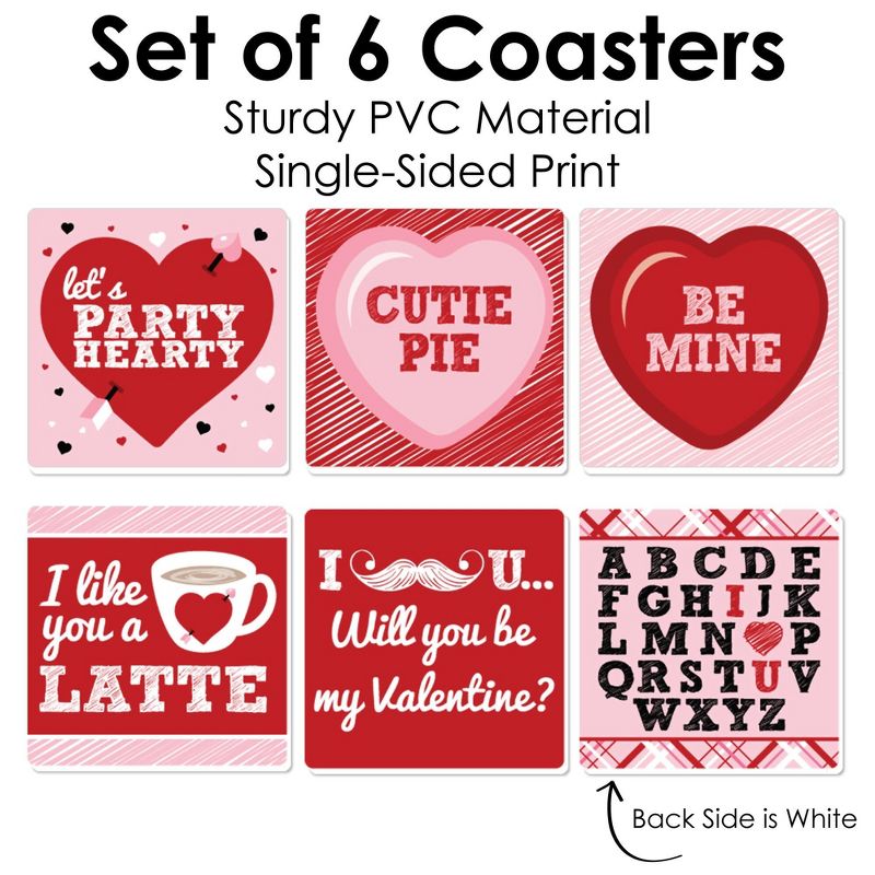 Big Dot of Happiness Conversation Hearts - Funny Valentine's Day Party Decorations - Drink Coasters - Set of 6, 5 of 9