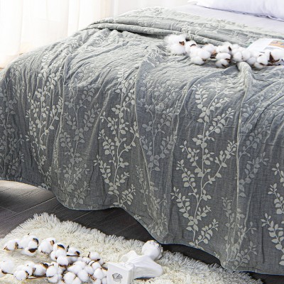 Grey Paisley Cotton Muslin King Bed Blanket