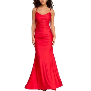 B. DARLIN Womens Satin Ruched Evening Gown Dress, Red, 5/6 - 1 of 2