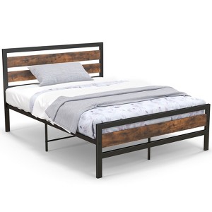 Infans Full Industrial Metal Platform Bed Frame Rustic Headboard Mattress Foundation - 1 of 4