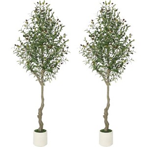 Faux Olive Tree - Fake Potted Olive Silk Plant with White Planter, Natural Olive  and Realistic Leaves for Home Office Decor - 1 of 4