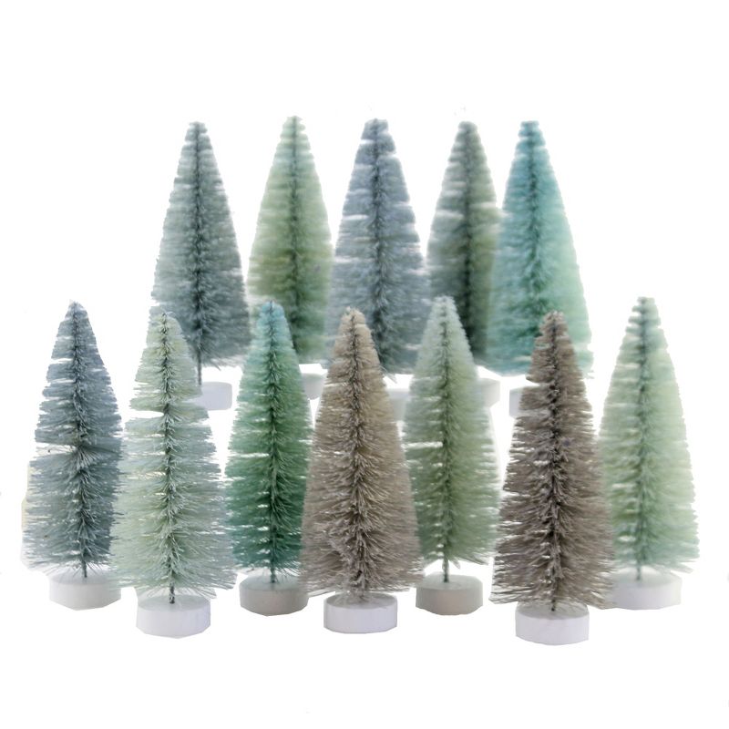 Cody Foster 5.25 In Rainbow Trees Winter Blue S/12 Bottle Brush Christmas Village Figurines, 1 of 4