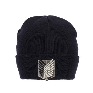 Attack On Titan Embroidered Survey Corps Logo Black Cuff Beanie - 1 of 4