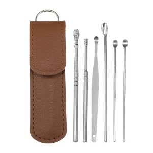 Unique Bargains Stainless Steel Ear Cleansing Tool Set with Faux Leather Packaging 6 Pcs - 1 of 4