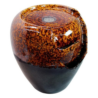 Burnt Umbra Ceramic Jar Indoor/Outdoor Fountain, Black and Brown