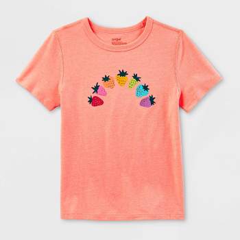 Kids' Adaptive 'Strawberry Rainbow' Short Sleeve Graphic T-Shirt - Cat & Jack™ Coral Orange