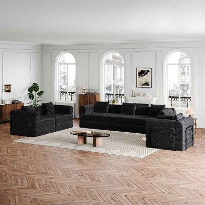 6-Seater Convertible Sofa Bed with Space-Saving Design, Modular Folding Floor Sofa with Side Storage Pockets, Chenille Fabric Sofa-Coolbibila