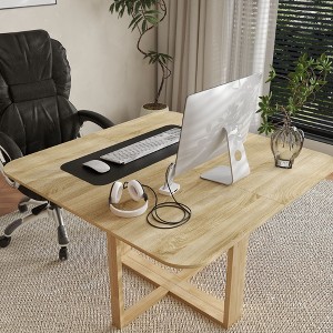 FUFU&GAGA Modern Expandable Light Wood Office Desk with Sleek Design and Ample Workspace - 1 of 4