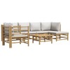 vidaXL 7 Piece Bamboo Patio Lounge Set with Light Gray Cushions - Durable Bamboo Furniture for Outdoor, Patio, Garden with Convenient Modular Design - 3 of 4