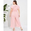 Coolmee Womens Plus Size Jumpsuits Vintage Short Flutter Sleeve Ruffled Hem Floral Printed Wide Leg V Neck Romper Long Jumpsuit 4XL Pink - 4 of 4