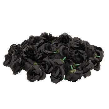 Bright Creations 50 Pack Artificial Black Rose Flower Heads for Arts and Crafts, Stemless Roses (2 in)