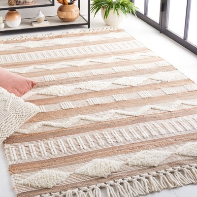 Ivory and Natural Flat Woven Wool Cotton Area Rug, 3' x 5'