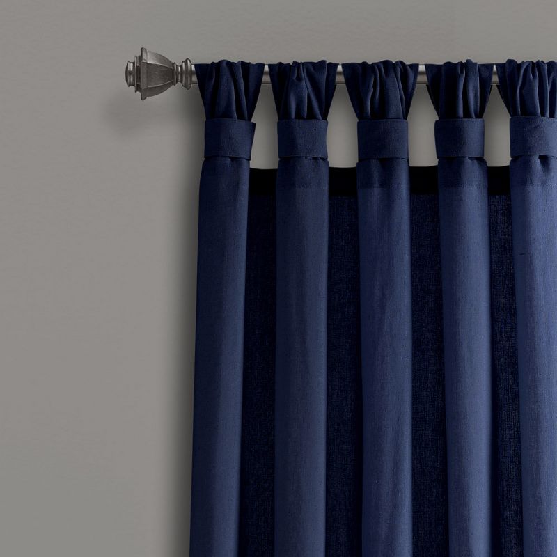 Burlap Knotted Tab Top Window Curtain Panels Navy Pair 45X84 Set, 2 of 7