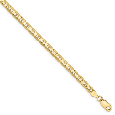 Black Bow Jewelry 3.75mm, 14k Yellow Gold, Solid Concave Anchor Chain Bracelet