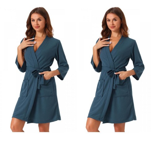 Cheibear Women's 2 Pack Waffle Soft Spa & Bath Mid-length Robes With ...
