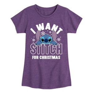 Girls' - Lilo and Stitch - I Want A Stitch For Christmas Fitted Short Sleeve Graphic T-Shirt - 1 of 4