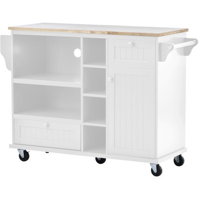 VYNXARIA Kitchen Island Cart with Storage Cabinet,Solid wood desktop,Microwave cabinet,Floor Standing Buffet Server Sideboard(White)