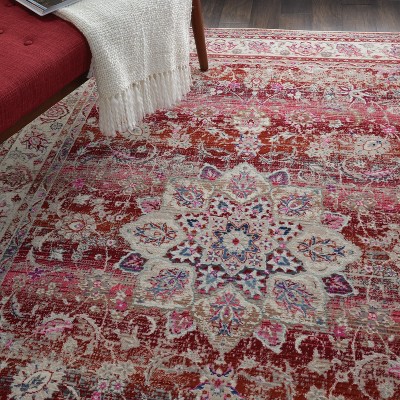 Vintage Kashan Red and Ivory Wool Synthetic 4' x 6' Area Rug